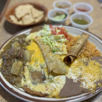 Andele signature dishes Enchiladas (Red or Green)Tacos Al Carbon PlateMeat Enchiladas